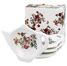 Vintage Flowers White - Sada 4ks porcelánové tácky ve tvaru konvičky v boxu
