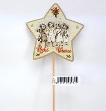 Zápich hvězda s dekorem a nápisem na špejli 35cm - Hezké Vánoce