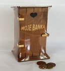 Pokladna kadibudka dřevěná tmavá s nápisem - Moje banka