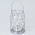 Lucerna kovová stříbrná s LED osvětlením 13 x 13 x 19cm