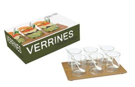 VRI0668 Dřevěný tácek se šesti skleničkami a lžíčkou - Gift set Verrines