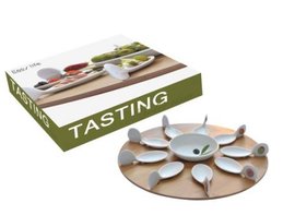 TSG0669 Dřevěný tác s porcelánovými miskami - Tasting na olivy