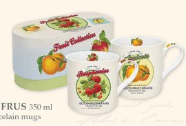 FRUS0612 Sada 2ks porcelánových hrnečků s dekorem ovoce v boxu - RETRO FRUITS