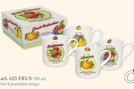 FRUS0623 Sada 4ks porcelánových hrnečků s dekorem ovoce v boxu - RETRO FRUITS