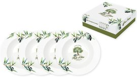 PROV0819 Sada 4ks porcelánových hlubokých talířů s dekorem oliv v boxu - DOUCE PROVENCE