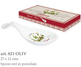 OLIV0821 Porcelánový odkladač na vařečku s dekorem oliv v boxu - OLIVES