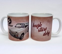 Porcelnov bl hrnek s celo obtiskem - Auto Trabant