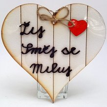 Dřevěné srdíčko 18cm bílé s 3D nápisem - Žíj, Směj se, Miluj - plné srdce