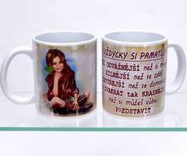 Porcelnov bl hrnek s celo obtiskem - Vdycky si pamatuj - holka