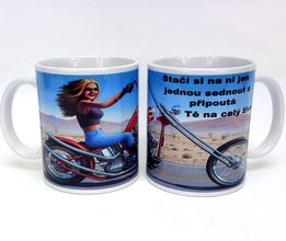Porcelnov bl hrnek s celo obtiskem - Sta si na ni jen jednou sednout