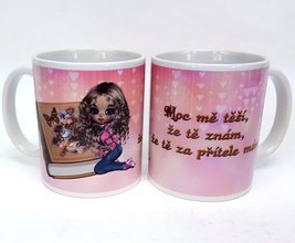Porcelnov bl hrnek s celo obtiskem - Moc m t, e T znm