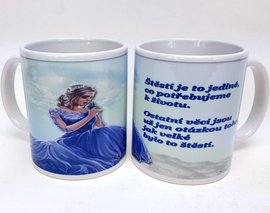 Porcelnov bl hrnek s celo obtiskem - tst je to jedin