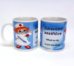 Porcelnov bl hrnek s celo obtiskem - Zdravotn sestice, Dkuji za ve