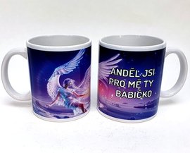 Porcelnov bl hrnek s celo obtiskem - Babika - Andl jsi pro m Ty