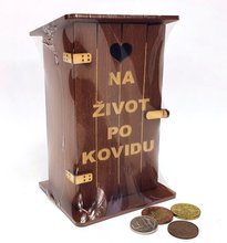 Pokladna kadibudka devn tmav s npisem - Na ivot po kovidu