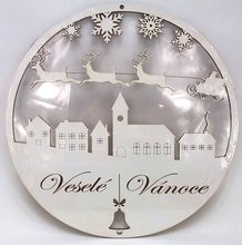 Vnon dekorace kruh bl 30cm s npisem - Msto - Vesel Vnoce zvonek
