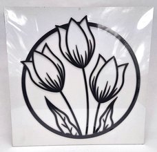 Dřevěný obrázek 33x33cm bílo-černý - Tulipány v kruhu