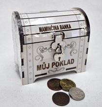 Pokladna truhla devn bl s npisem - Maminina banka