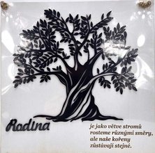 Dřevěná deska bílá strom listy+kořeny 28x28cm s nápisem - Rodina, je jako větve stromů