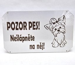 Devn deska 25x15cm bl npisem - POZOR PES! Nelpnte na nj!