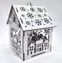 Dřevěný domek svícen 14cm s vánočním motivem + LED svíčka