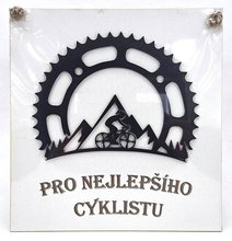 Deska dřevěná 22x22cm s nápisem - Pro nejlepšího cyklistu ozubené kolo