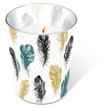 Svka ve skle Glaskerze 8,5 x 10cm - Coloured feathers