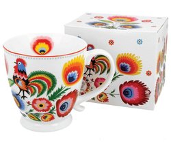 KOGUT LOWICKI - Hrnek porcelnov 450ml na stopce s dekorem v boxu