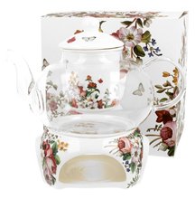 VINTAGE FLOWERS-WHITE - Sklenn konvice 1200ml s porc. stkem,vkem,ohvaem v boxu