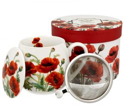 CLASSIC POPPIES - Porcelnov hrnek barylka 430ml s vkem a kov. stkem v boxu