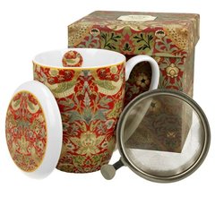 Strawberry Thief Red - Hrnek porcelnov se stkem a vkem 320ml v boxu