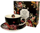 VINTAGE FLOWERS-BLACK - Porcelnov lek s podlkem jumbo 450ml v boxu